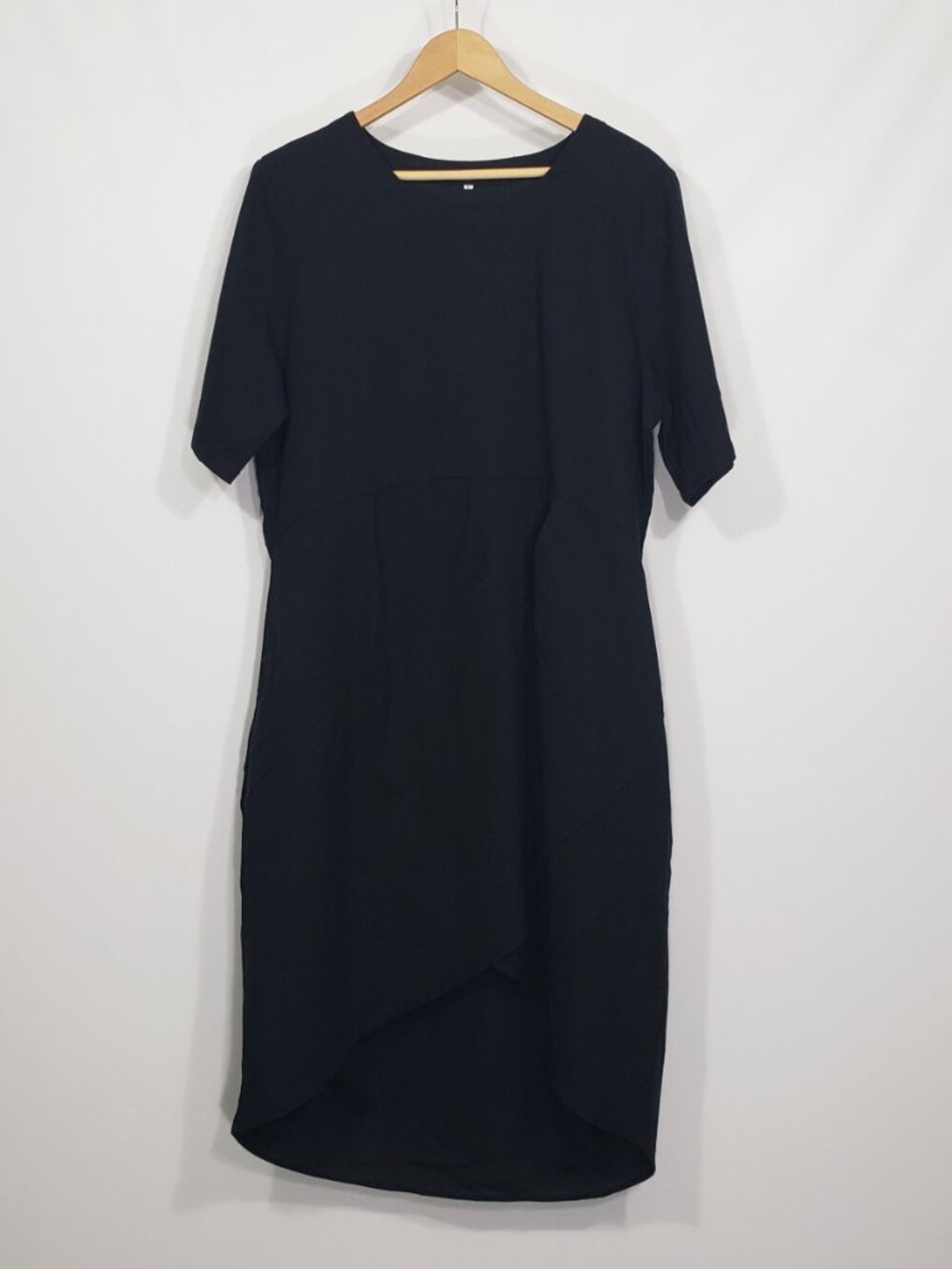 Mordenmiss  Black Linen Blend Hi-Low Dress  Lagenlook Minimalist  Size Large